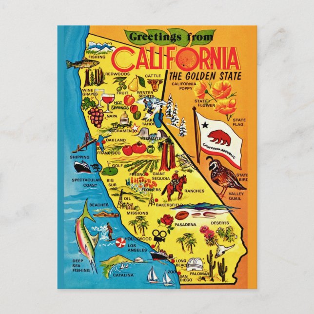 Carte postale colorée de Californie (Devant)