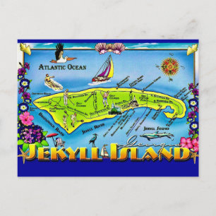 Carte postale colorée de l'île Jekyll Géorgie