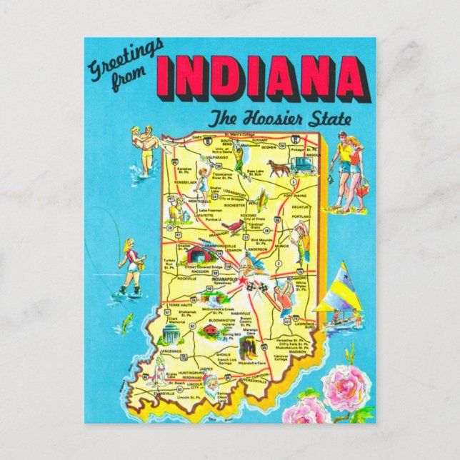 Carte postale colorée de l'Indiana (Devant)