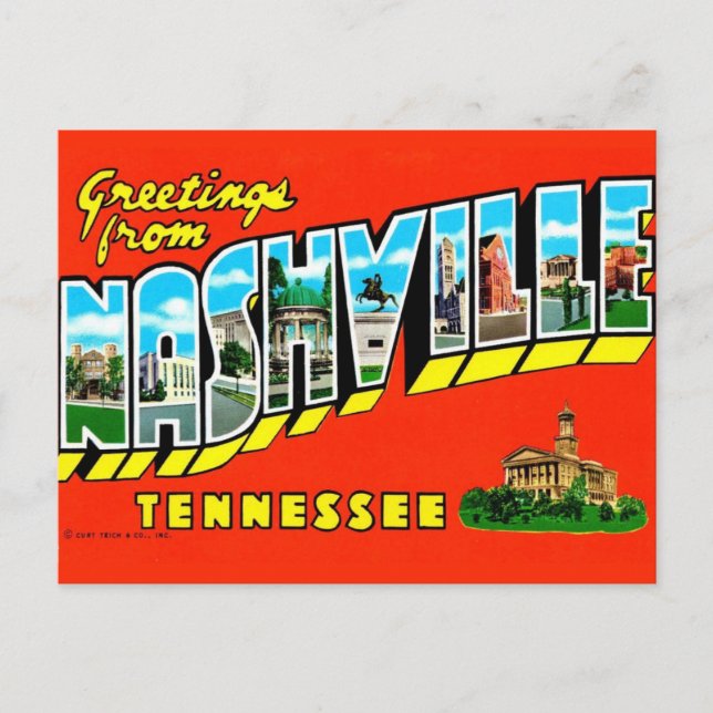 Carte postale colorée de Nashville (Devant)