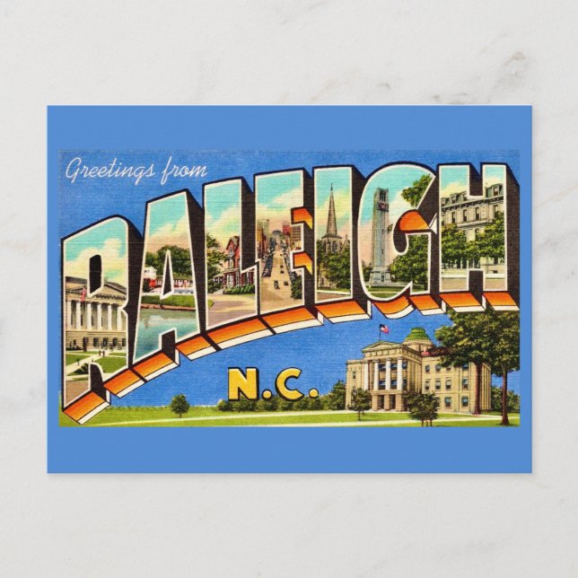 Carte postale colorée de salutations de Raleigh (Devant)
