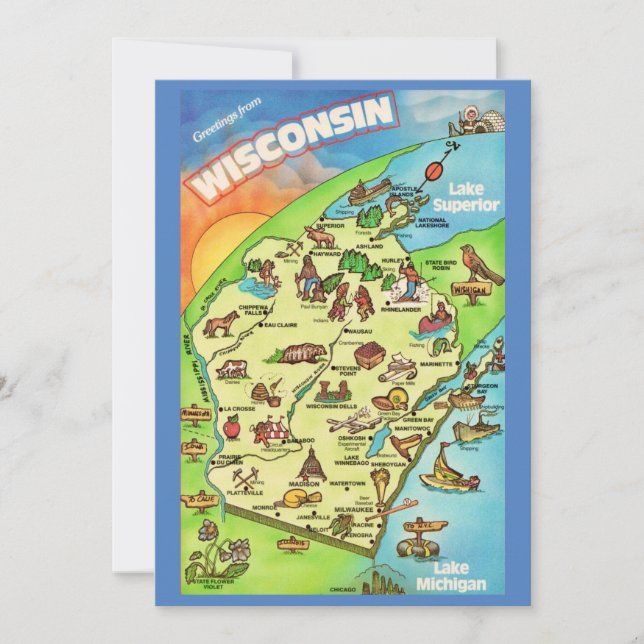 Carte postale colorée du Wisconsin 5x7 (Devant)