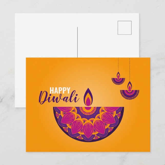 Carte postale colorée Happy Diwali (Devant / Derrière)