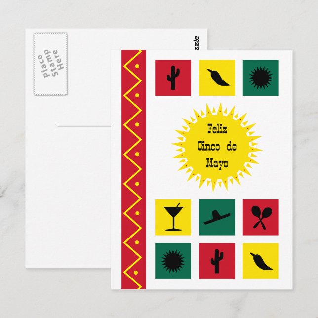 Carte postale colorée inspirée du Cinco de Mayo me (Devant / Derrière)