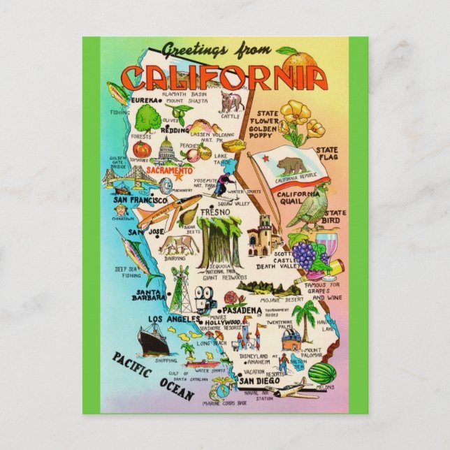 Carte postale colorée rétro de Californie (Devant)