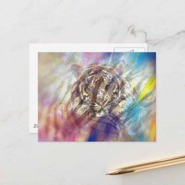 Carte Postale Colorful Abstract Tiger  (Devant/Arrière en situation)