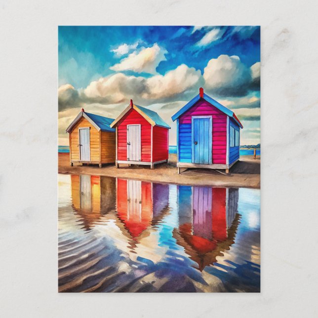 Carte Postale Colorful Beach Huts Ocean Reflection Coastal  (Devant)