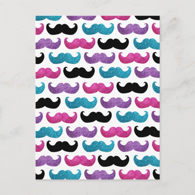 Carte Postale Colorful bling mustache pattern (faux glitter) (Devant)