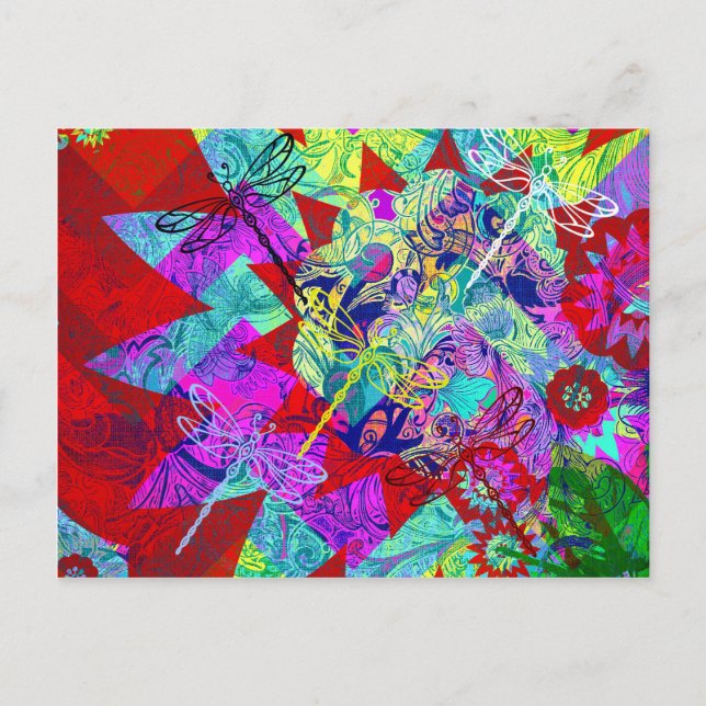 Carte Postale Colorful Colorful Collage Abstrait avec libellules (Devant)