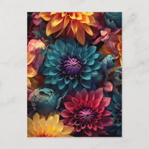 Carte Postale colorful dahlia flowers in dark colors