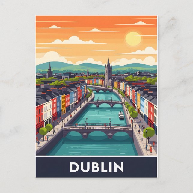 Carte Postale Colorful Dublin Cityscape – River Liffey & Bridges (Devant)