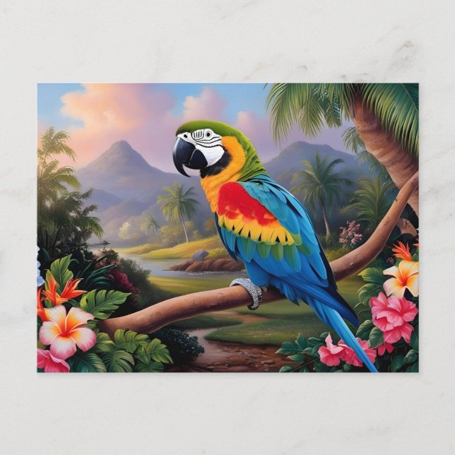 Carte Postale Colorful Exotic Parrot Bird on the Branch  (Devant)