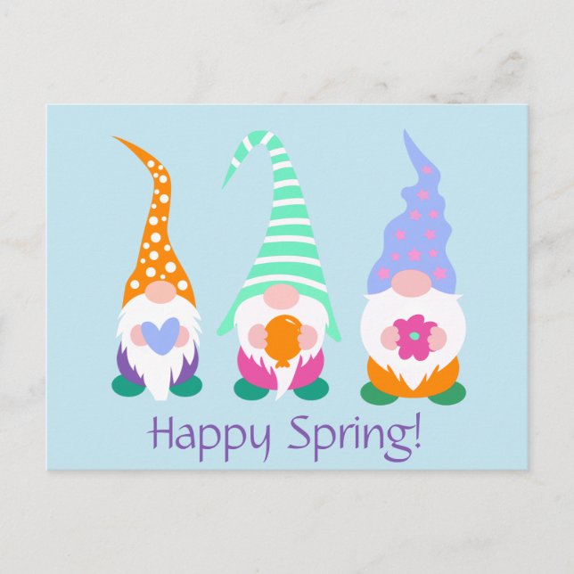 Carte Postale Colorful Happy Spring Gnomes Salutations (Devant)