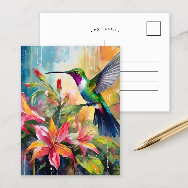 Carte Postale Colorful Hummingbird Modern Art (Créateur téléchargé)