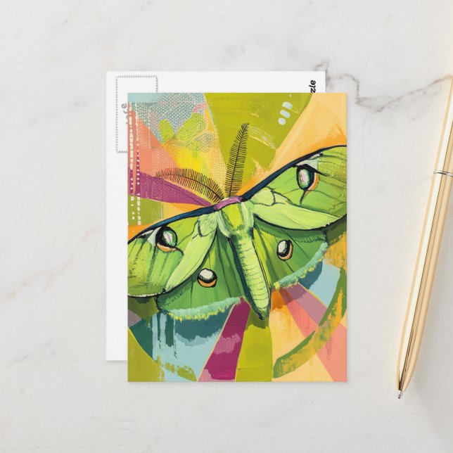 Carte Postale Colorful Luna Moth Painting (Devant/Arrière en situation)