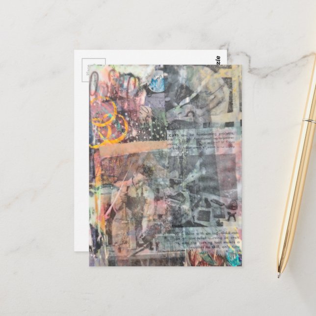Carte Postale Colorful Mixed Media Retro Woodworking Collage (Devant/Arrière en situation)
