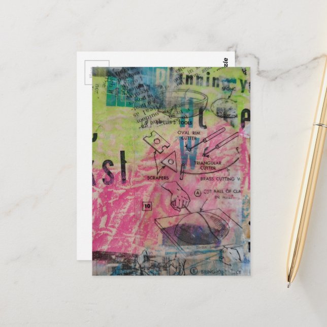 Carte Postale Colorful Mixed Media Retro Woodworking Diagrams (Devant/Arrière en situation)