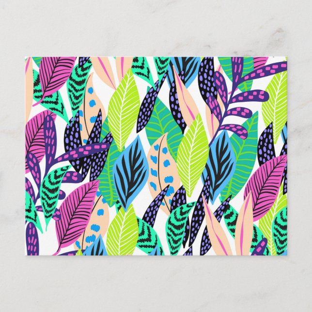 Carte Postale Colorful Modern Tropical Forest Leaves Pattern (Devant)
