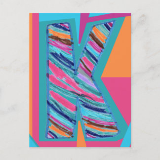 Carte Postale Colorful Multicolor Stripes Letter K as in Kay