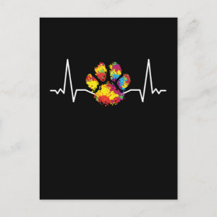 Carte Postale Colorful Paw Heartbeat Amour Animaux