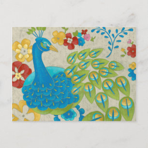 Carte Postale Colorful Peacock et Fleurs