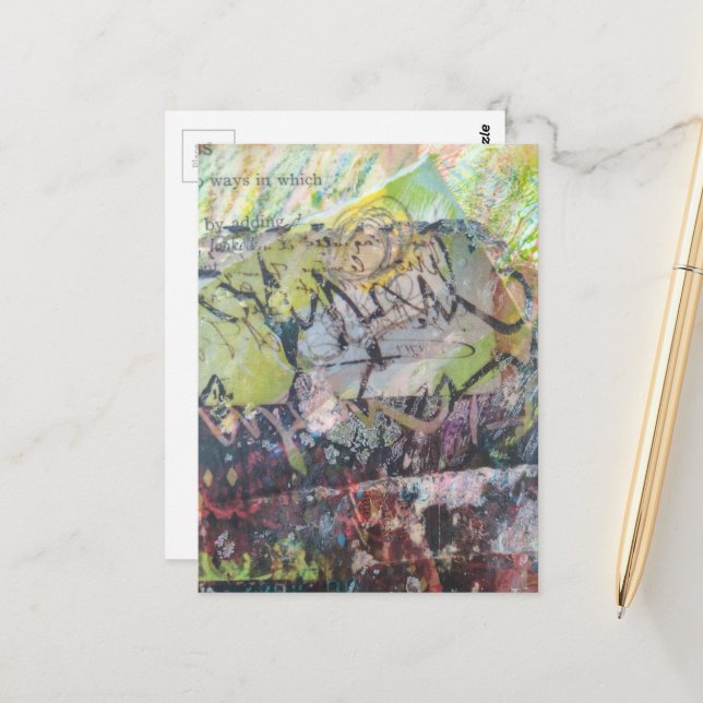 Carte Postale Colorful unique abstract mixed media collage (Devant/Arrière en situation)