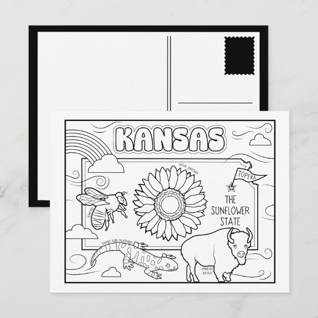 Carte Postale coloriage collage kansas (Devant / Derrière)