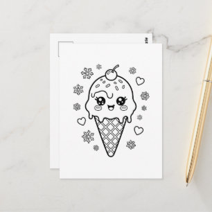 Carte Postale Coloriage cône de glace mignon kawaii