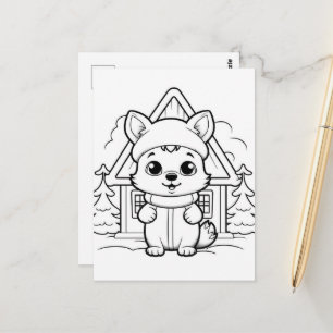 Carte Postale Coloriage des enfants de renard festif