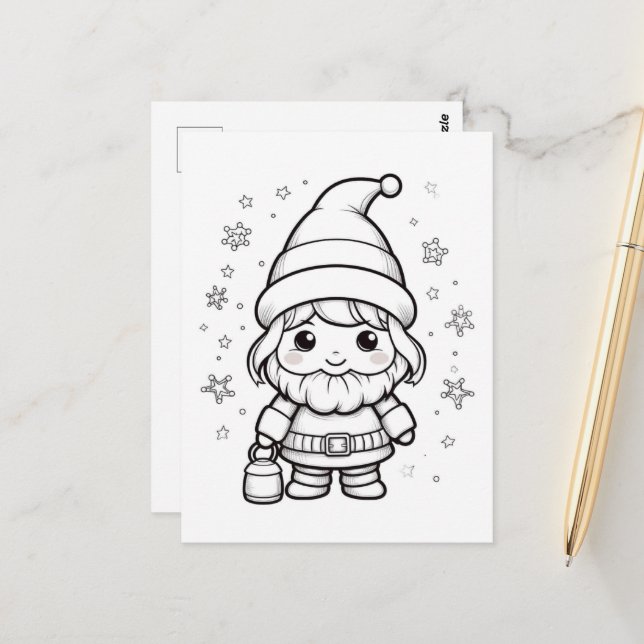 Carte Postale Coloriage enfants Santa Noël festif (Devant/Arrière en situation)