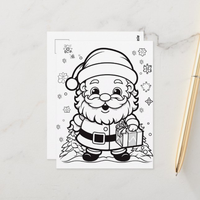 Carte Postale Coloriage Festive Père Noël pour enfants (Devant/Arrière en situation)