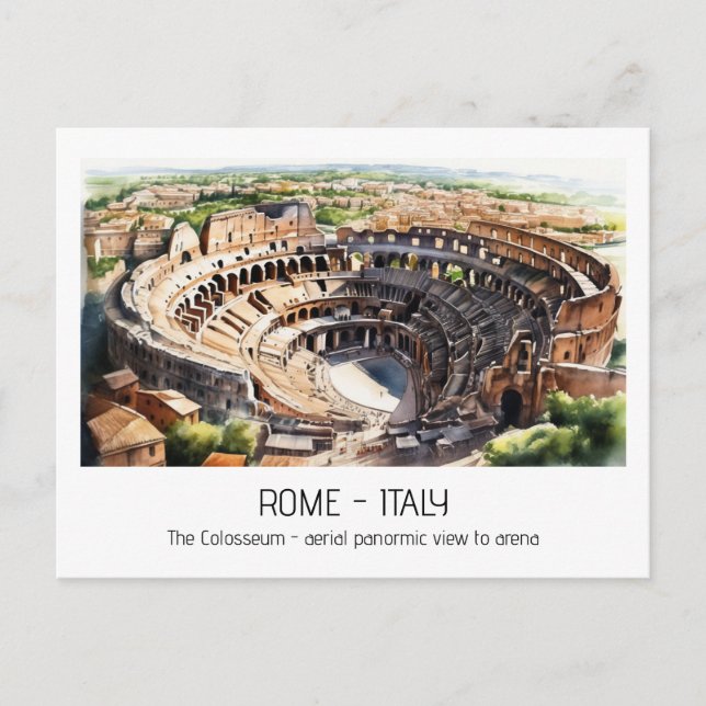 Carte Postale Colosseum aquarelle vue aérienne Rome momento (Devant)