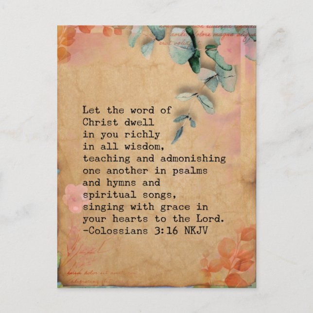 Carte Postale Colossiens 3:16 NKJ Bible Verse Image (Devant)