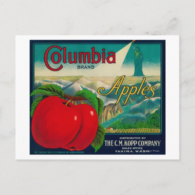 Carte Postale Columbia Apple Crate LabelYakima, WA (Devant)