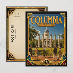 Carte Postale Columbia Missouri Art Déco vintage de l'âge d'or