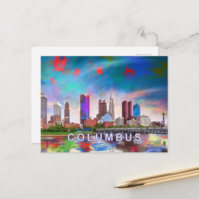 Carte Postale Columbus Art Abstrait (Devant/Arrière en situation)