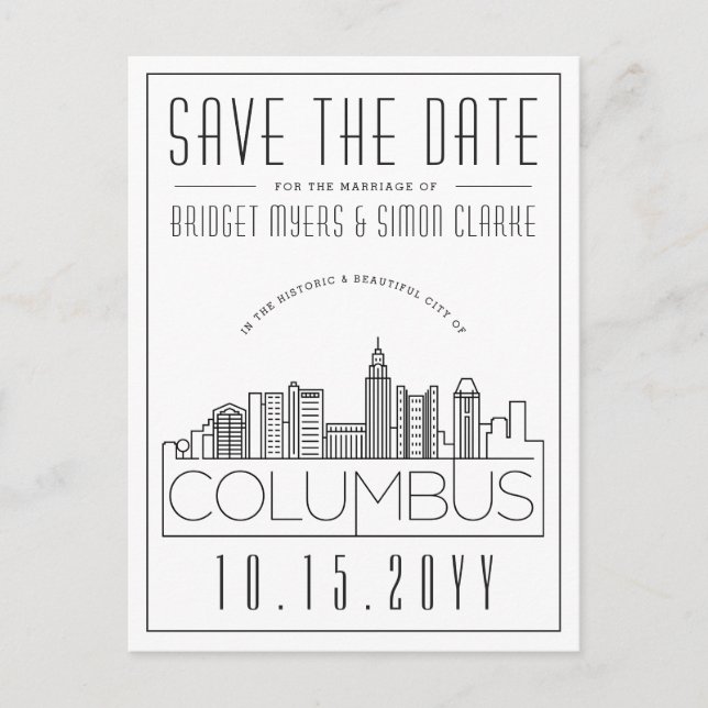 Carte Postale Columbus Mariage Deco Skyline Enregistrer la date (Devant)