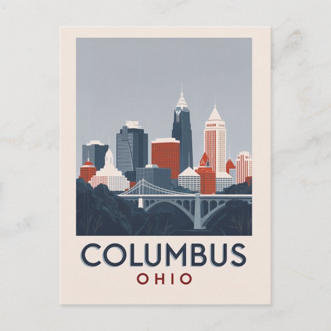 Carte Postale Columbus Ohio City Skyline Vintage Art (Devant)