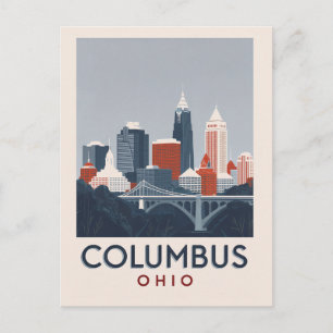 Carte Postale Columbus Ohio Horizon de la ville Art vintage