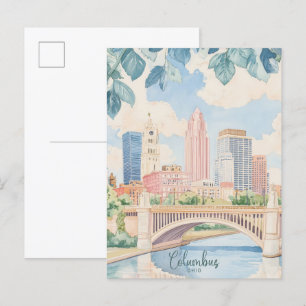 Carte Postale Columbus Ohio Illustration Peinture Gouache Voyage