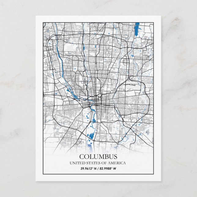 Carte Postale Columbus Ohio USA Travel City Map Poster (Devant)