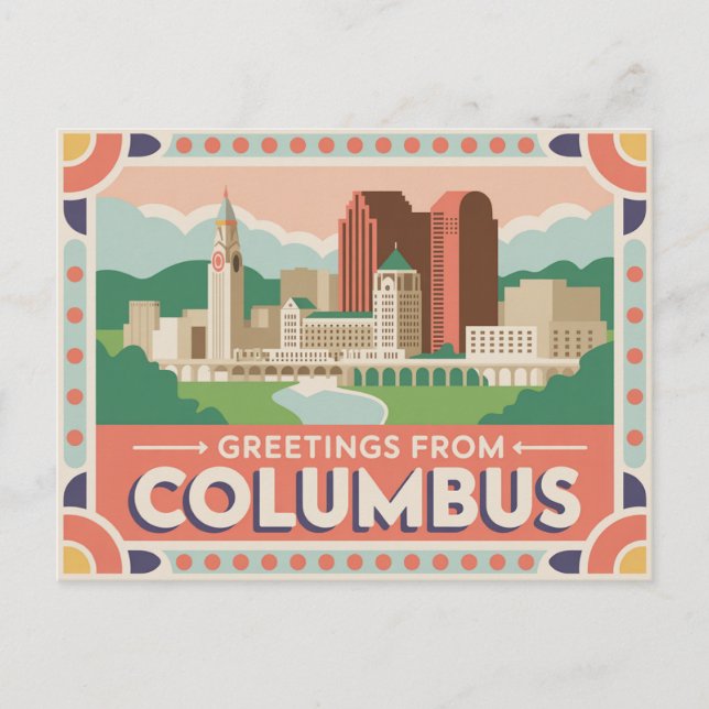 Carte postale Columbus vintage | Salutations de (Devant)