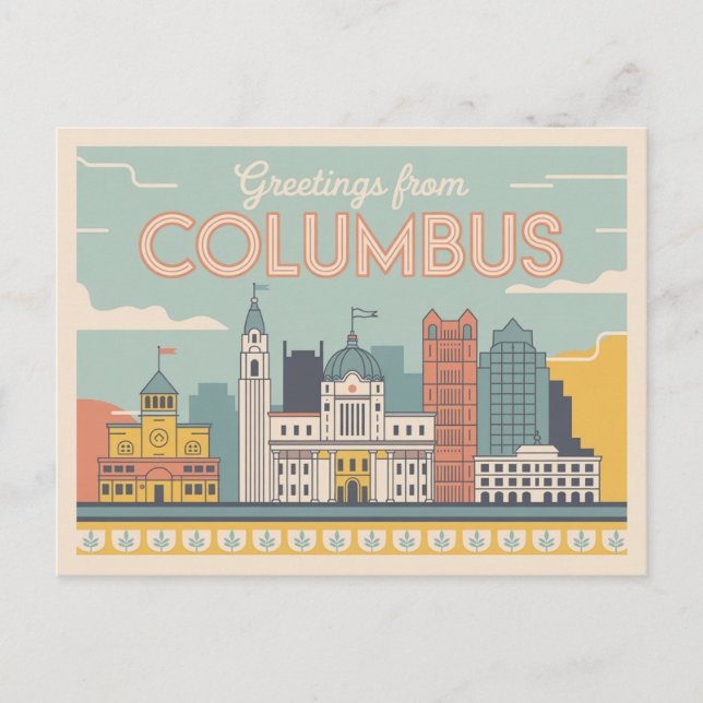 Carte postale Columbus vintage | Salutations de (Devant)