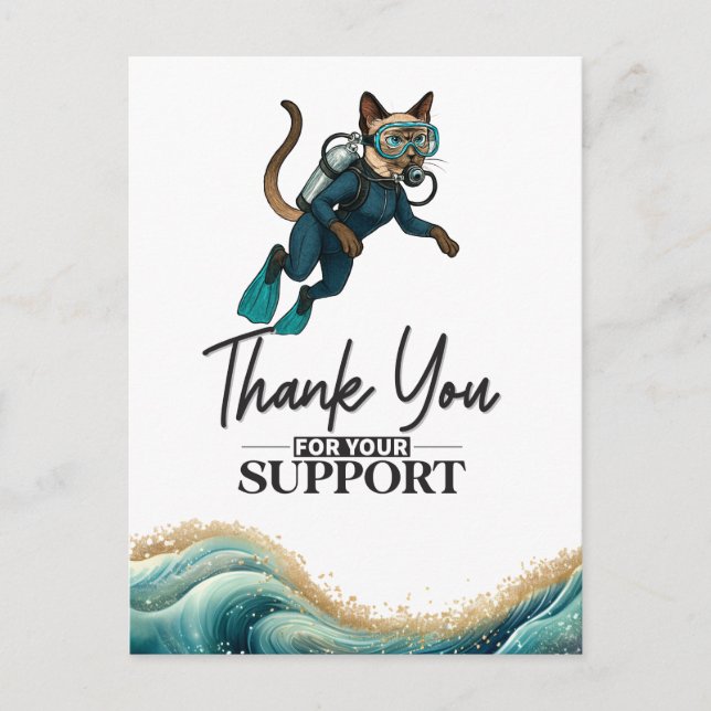 Carte Postale Combinaison de plongée bleue Scuba Cat (Devant)