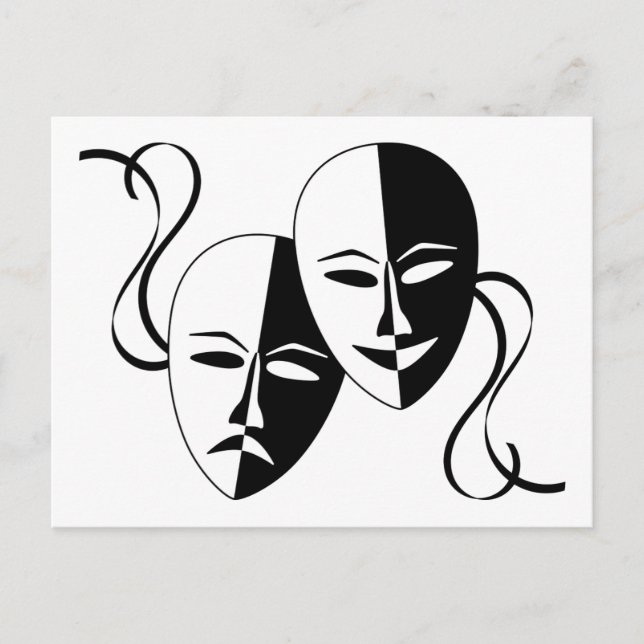 Carte Postale Comédie et tragédie Masques de théâtre / Visages (Devant)