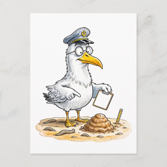 Carte Postale Comic Bird Worm Inspector (Devant)
