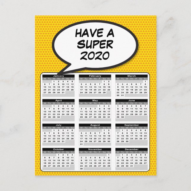 Carte Postale Comic Book Pop Art Speech Bubble 2020 Calendar (Devant)