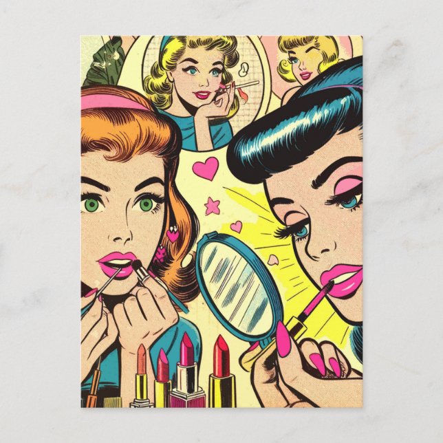Carte Postale Comics pour filles de maquillage vintage (Devant)