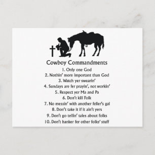 Carte Postale Commandements Cowboy