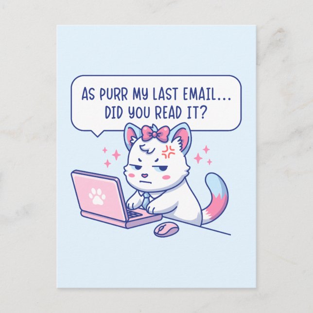 Carte Postale Comme mon dernier e-mail ronronne - Humour de chat (Devant)